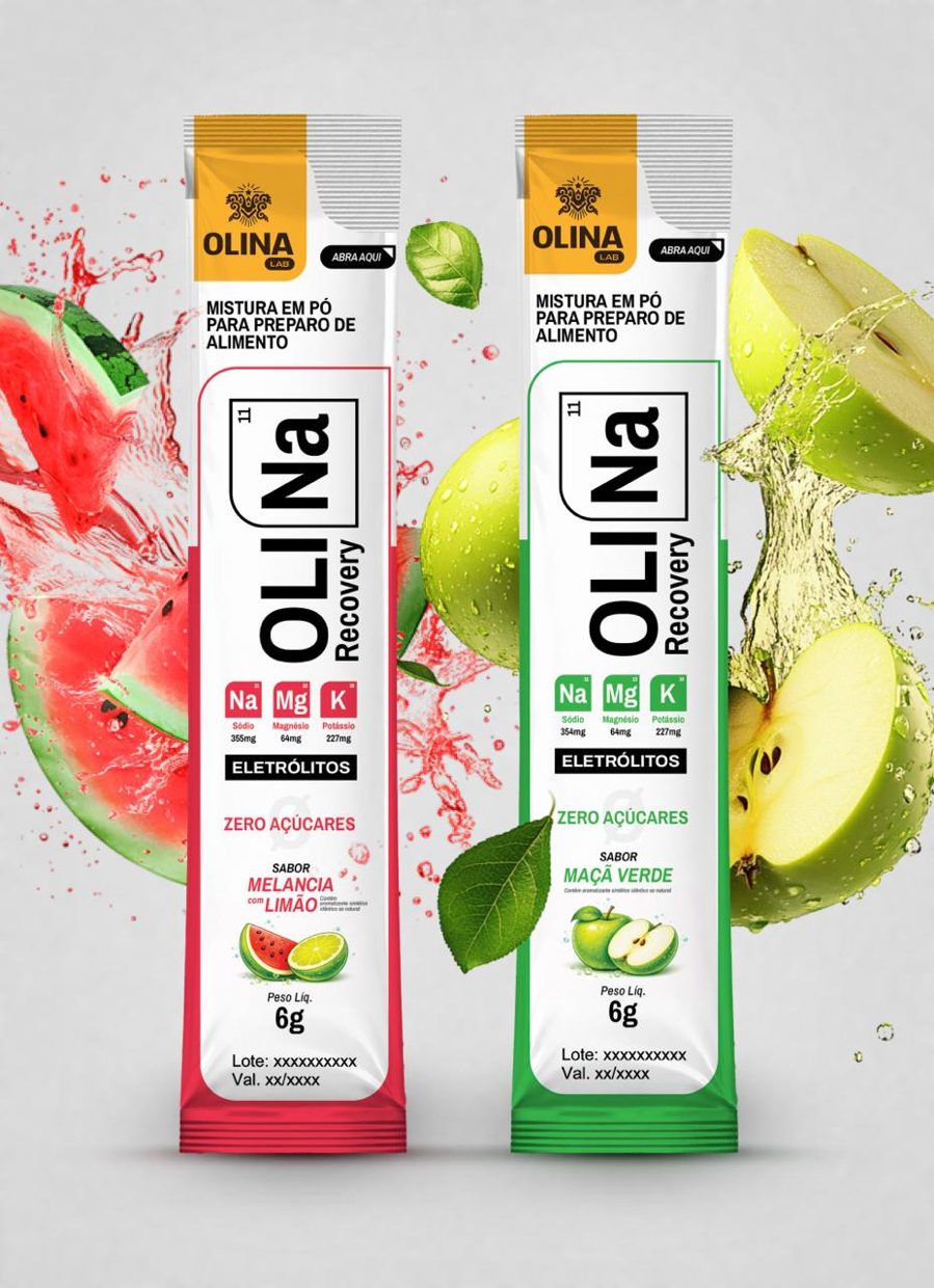 Sachês Oli Recovery nos sabores Melancia com Limão e Maçã Verde